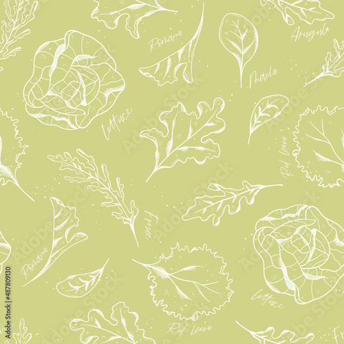 Vector Line Art salad Seamless Pattern Background Ornament with hand drawn doodle elements. Great for textiles, banners, wallpapers, wrapping - vector design