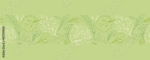 Vector Line Art salad Seamless Pattern Background Ornament with hand drawn doodle elements. Great for textiles, banners, wallpapers, wrapping - vector design