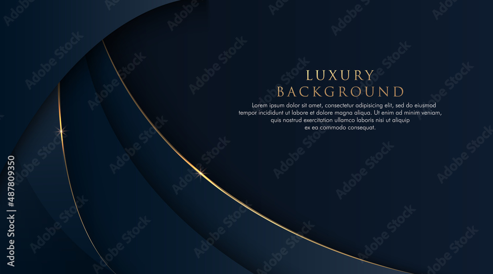 Dark blue abstract curve background with glitter golden lines. Luxury ...