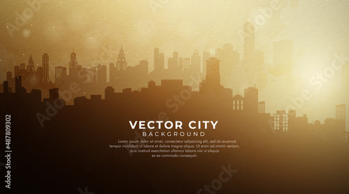 Abstract vector city silhouette background. City skyscraper view cityscape background skyline silhouette. Modern simple design style. Urban landscape. City skyline vector illustration
