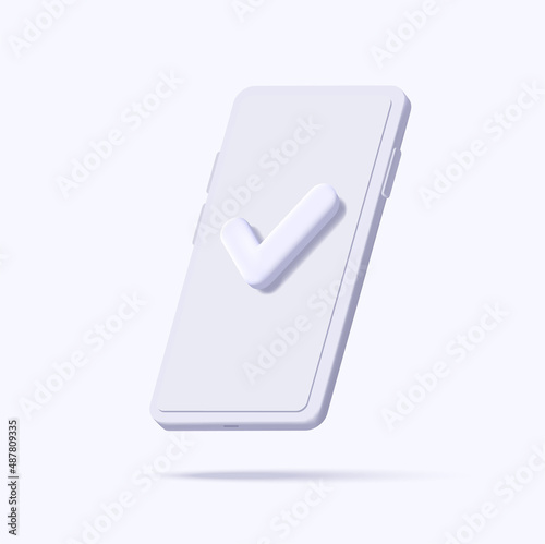 3d white mono chrome isometric smartphone with checkmark on the screen