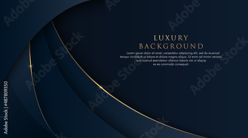 Dark blue abstract curve background with glitter golden lines. Luxury and elegant style template. Modern Simple geometric pattern. Overlapping curve design. Vector illustration