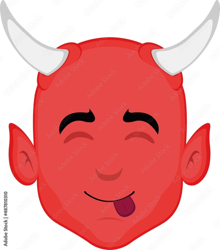 Vector illustration of the face of a cartoon devil with a yummy expression that delicious Vector illustration of the face of a cartoon devil with a yummy expression that delicious