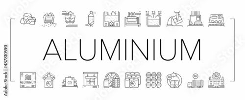 Aluminium Production Collection Icons Set Vector .