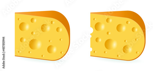 Piece of cheese icon or symbol. texture of the cheese with holes. Vector fresh yellow food or snacks background. Cheese seamless pattern pictogram. Cross-section, Cheese slices banner.