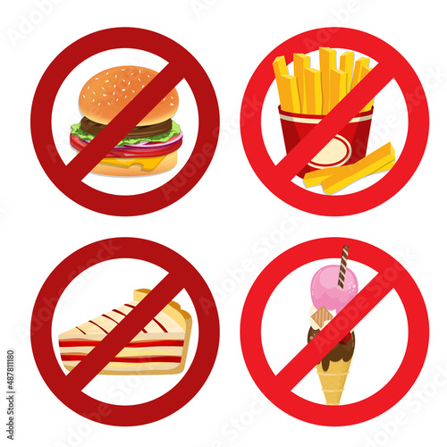 Graphics set illustration of unhealthy food warning symbol vector