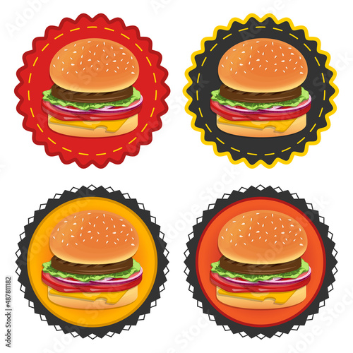 Concept badges circles burger and fast food template vector