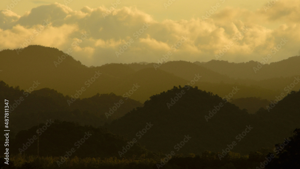 silhouette layer mountain landscape in the twiligt time