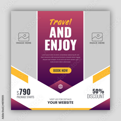 Holiday package social media post template for travel agency