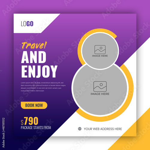 Holiday package social media post template for travel agency