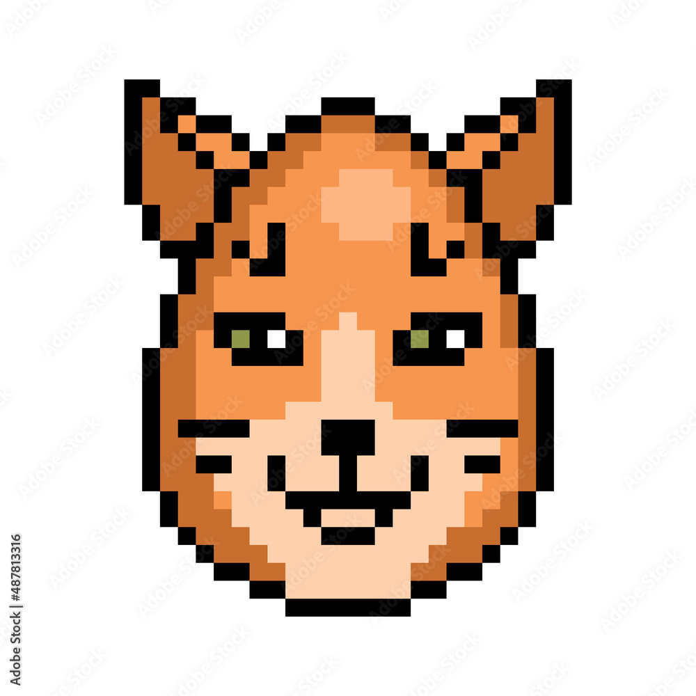 Fototapeta premium Cute Pixel art Easter egg decorated as a fox, 8 bit icon isolated on white background. Wildlife animal head avatar. Old school vintage retro 80s, 90s 2d computer, video game, slot machine graphics.