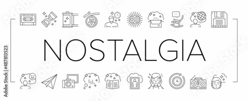 Nostalgia And Memory Collection Icons Set Vector .