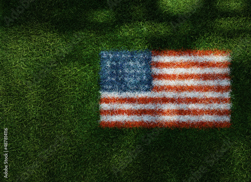The grass and stripes 3D render of USA flag grown from grass