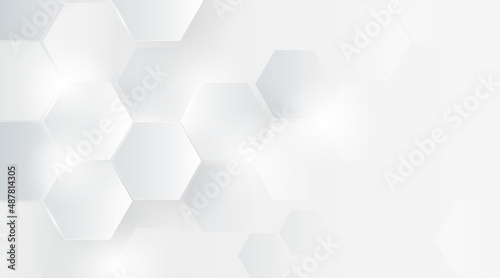 Abstract hexagon overlapping grey and white design background. Geometric shape technology concept. Minimal and modern design. Space for your text. Suit for cover, poster, banner, brochure.