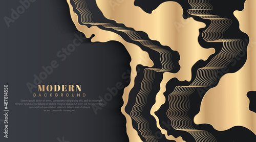 Modern luxury golden line wave abstract vector on dark background. Golden linear gradient design concept. Luxury and elegant style template. Simple composition with wave curve shapes design.