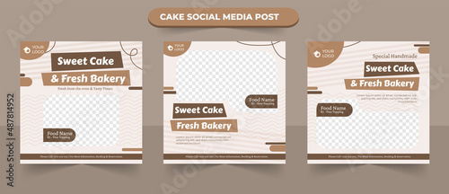 Set of delicious sweet cake and bakery promotional menu for social media post square usable for web ads poster flyer banner template