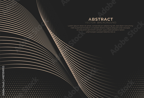 Abstract dark background with gradient wave line. Modern wave linear graphic element. Luxury simple design concept. Suit for poster, advertising, cover, banner, brochure, flyer. Vector illustration