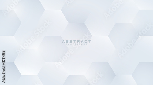 Abstract geometric hexagon overlay pattern on white and gray background. Minimal and modern design. Medical, futuristic technology or science geometric shape vector design concept. Vector illustration