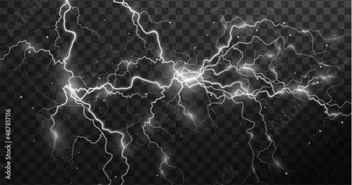 Light white isolated vector lightning png. Magic light abstract lines. Realistic natural lightning effects.