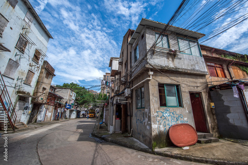 An apartment building in a poor part of the city