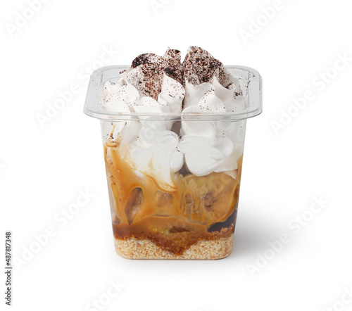 Foto Banana coffee pudding with caramelize bananas isolated on white background with clipping path