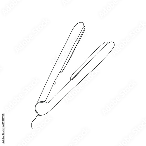 One line hand drawn hair straightener. Vector minimalist illustration isolated on white background. 