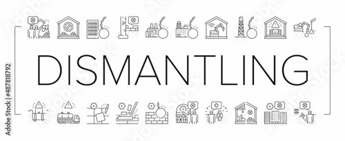 Dismantling Construction Process Icons Set Vector .