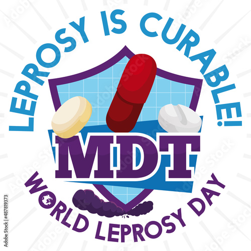 Shield with Medication for Leprosy during its Celebratory Day, Vector Illustration photo