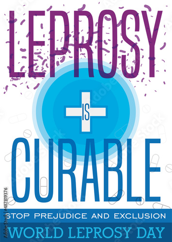 Button with Fading Bacteria Promoting Awareness during World Leprosy Day, Vector Illustration