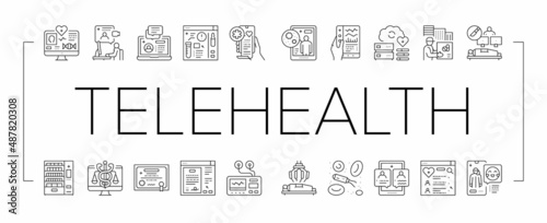 Telehealth Medicine Treatment Icons Set Vector .