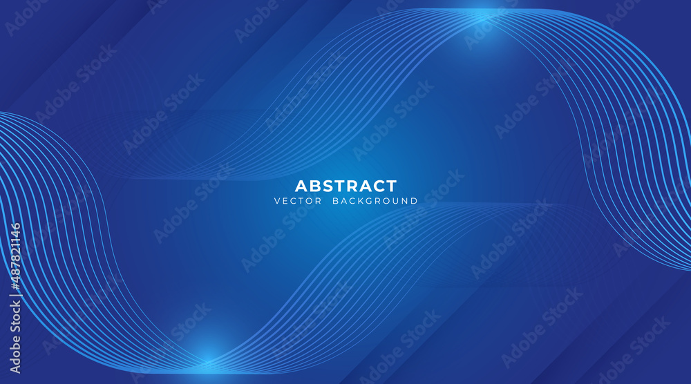 Blue abstract wave decoration background. Simple and modern element design. Gradient color and lines graphic template. Futuristic technology concept with light lines effect. Vector illustration
