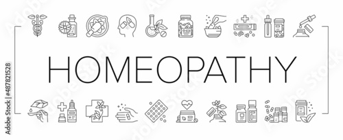 Homeopathy Medicine Collection Icons Set Vector .