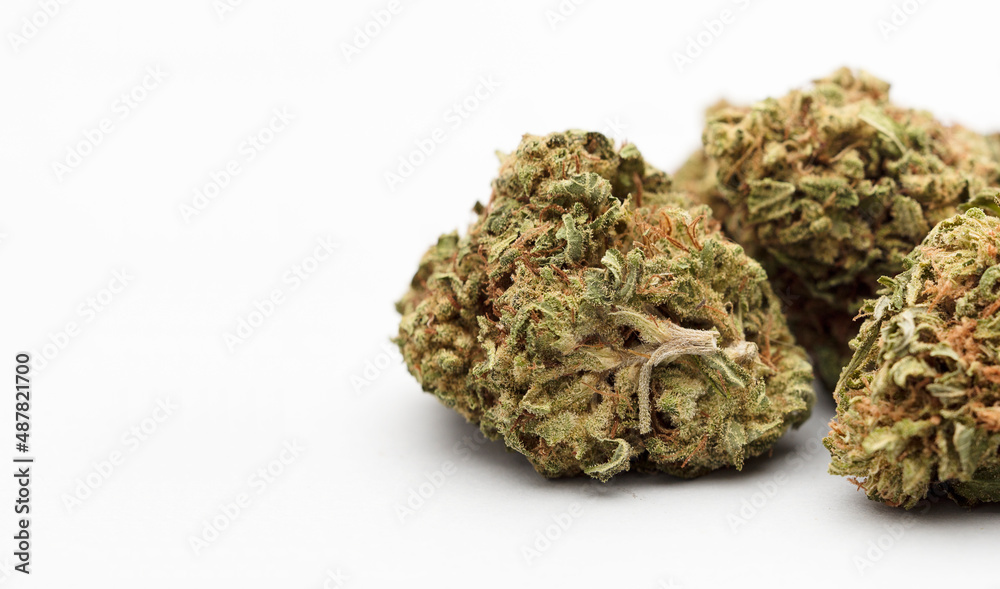 Set of marijuana, buds, on white background Set of marijuana, buds, on white background