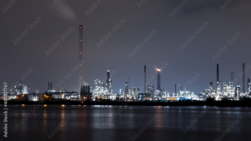 Oil refinery in Rotterdam at night