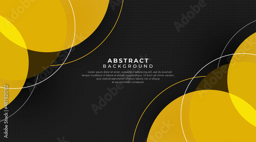 Modern abstract composition of yellow circles on black background. Simple geometric vector design concept. Technology style graphic with space for your text. Suit for poster, cover, banner, brochure