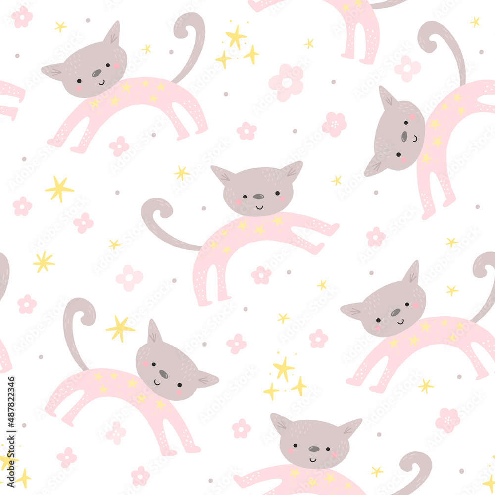 Seamless pattern with cute cats.Seamless pattern with cute cats. Perfect for kids apparel,fabric, textile, nursery decoration,wrapping paper