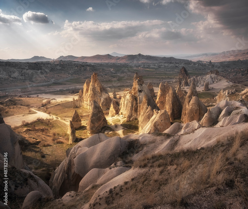 valleys of Cappadocia with quaint cliffs and mountains in Turkey