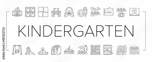 Kindergarten Activity Collection Icons Set Vector .