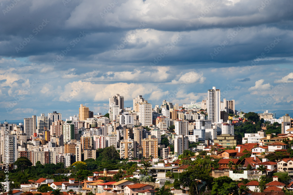 Belo Horizonte Skyline with Skyscrapers and Cloudy Sky