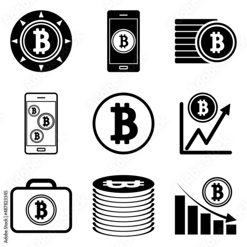 Bitcoin Flat Icon Set Isolated On White Background