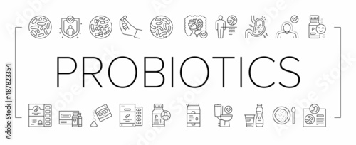 Probiotics Bacterium Collection Icons Set Vector .