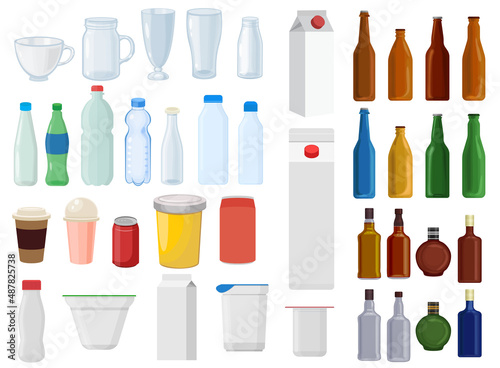 Set of bottles container concept vector template supplies disposable