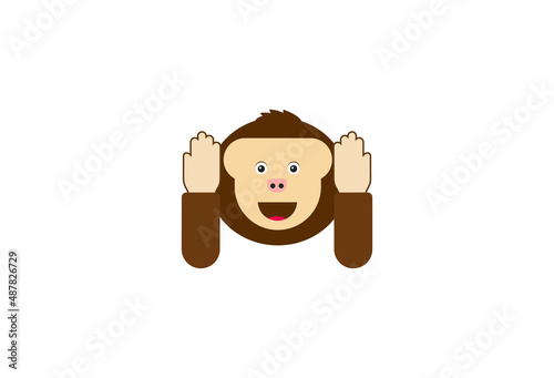 Hear no evil monkey vector flat icon. Isolated monkey head emoji illustration