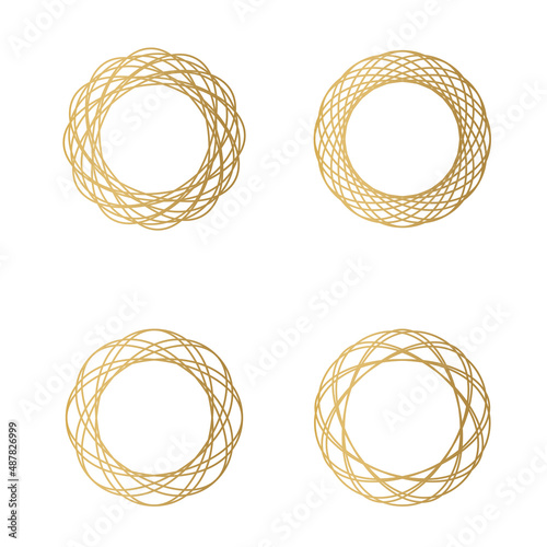 golden circle frames set, made of lines, bird's nest - vector illustration