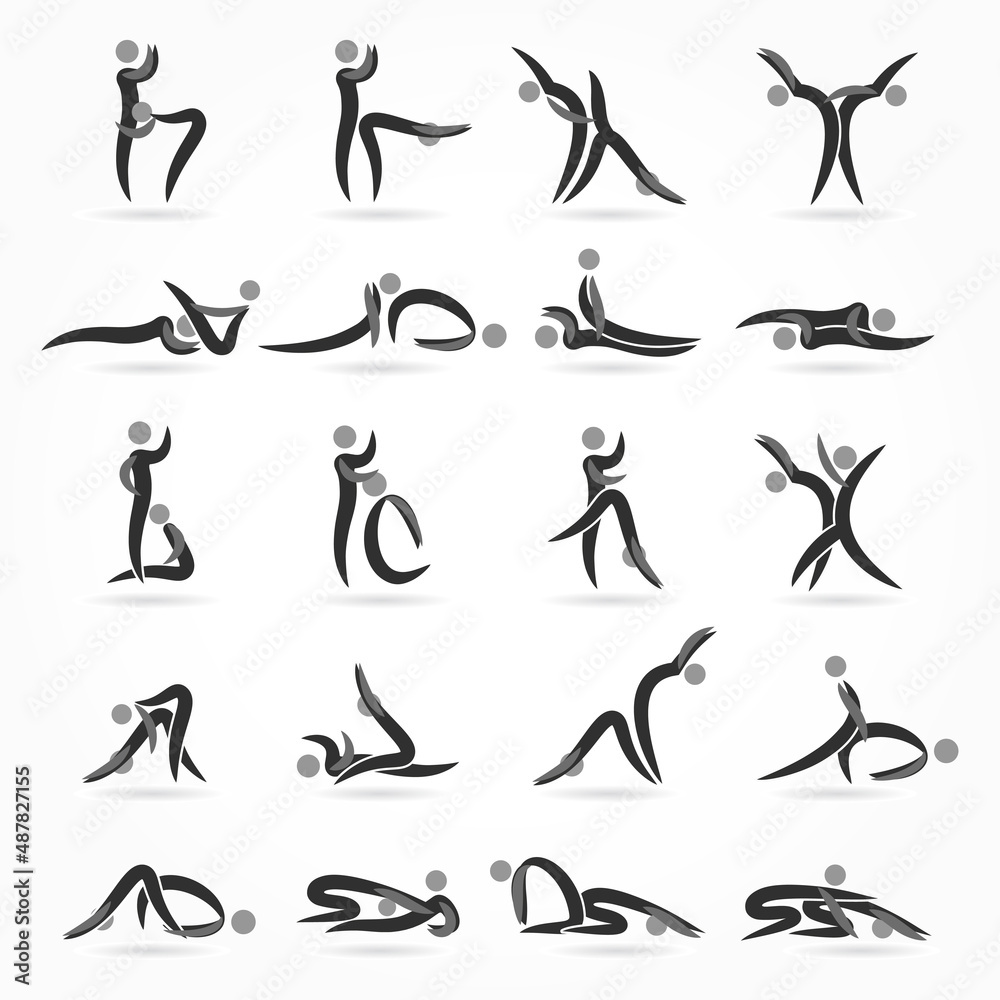 Kama Sutra sex pose man and woman in love. Set yoga time to sex. Vector illustration