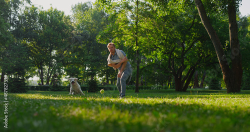 Photography Attractive owner throwing ball in park