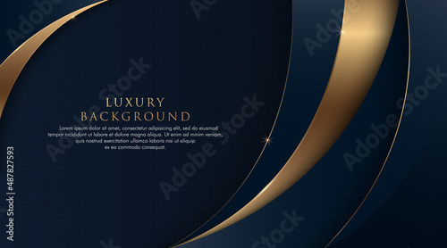 Dark blue abstract curve background with glitter golden lines. Luxury and elegant style template. Modern Simple geometric pattern with space for your text. Suit for cover, poster, advertising, website photo