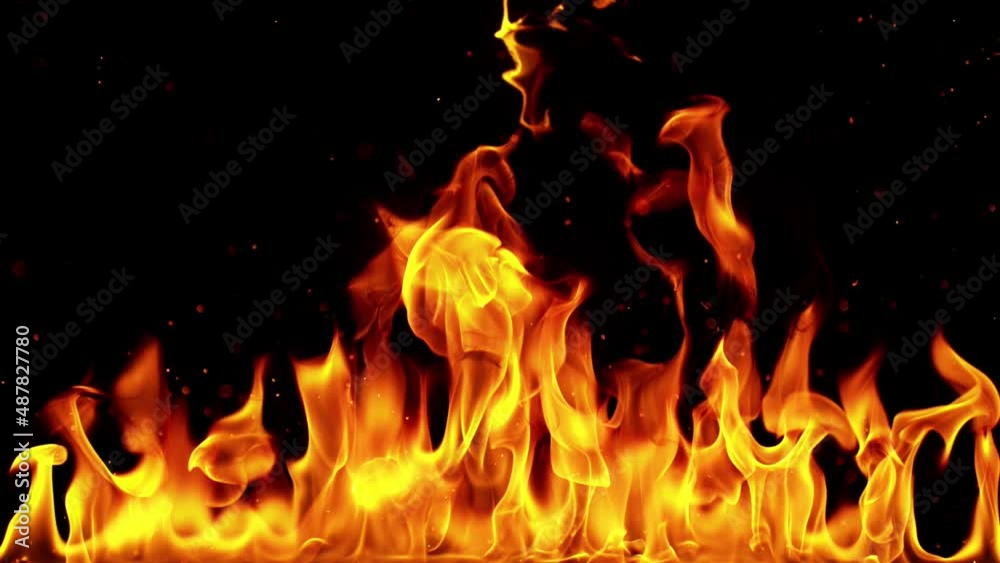 Super slow motion of fire blast isolated on black background. Filmed on high speed cinema camera, 1000 fps.