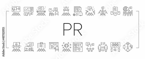 Pr Public Relations Collection Icons Set Vector .