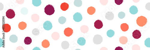 Abstract colorful geometric circles pattern seamless on white background. Trendy circles brush shapes texture design. Simple cute style hand drawn circles elements. Suit for printing, wrapping paper